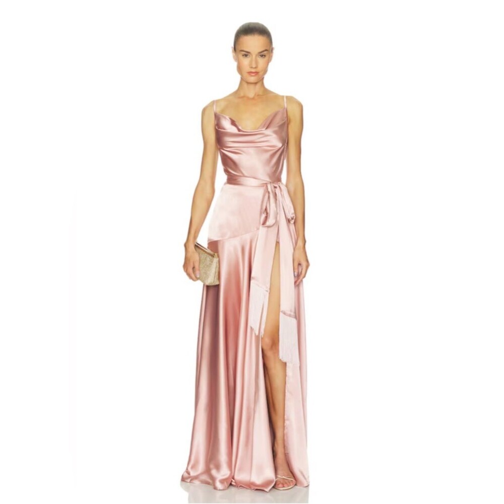 NEW Bronx Banco Leo Peach Maxi Dress, Satin Cowl Neck Pink Evening Gown